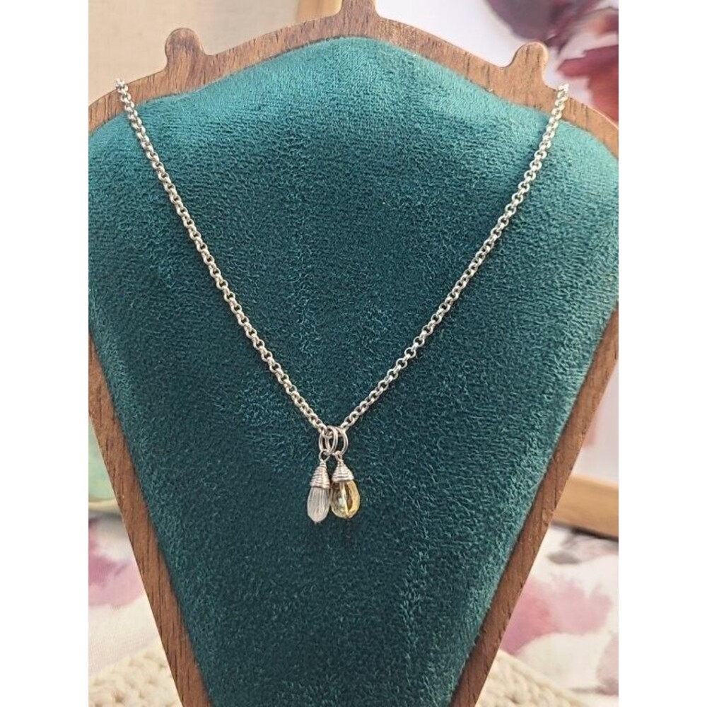 925 Sterling Silver 30" Rolo Chain Necklace Clear Crystal Drop Charm Dangle 12g